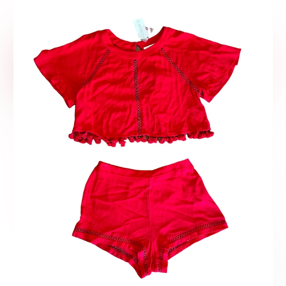 NWT Women's Forever21 Red Boho Top & Shorts Set Size Small
